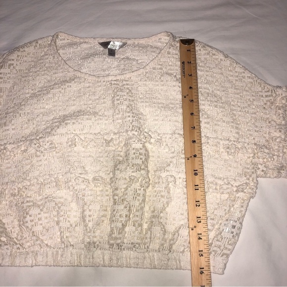 Fairy Lace Top Size Large Raw Edges Dolman Sleeves Cream Ivory Sheer Cropped - Picture 5 of 6